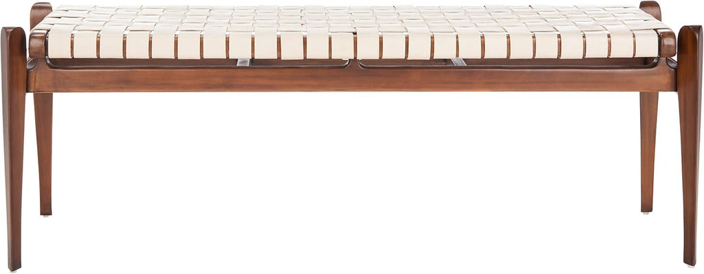 Safavieh Couture Home Dilan 47-inch White and -Light Brown Leather Weave Bench