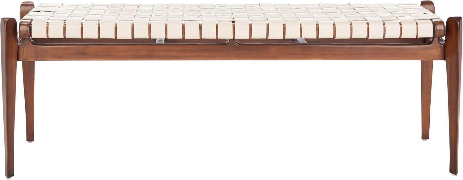Safavieh Couture Home Dilan 47-inch White and -Light Brown Leather Weave Bench