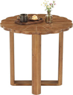 31.5-Inch Solid Wood Round Dining Table for 2-4, Small Farmhouse Kitchen Table with Carved Petal Pattern, Wooden Dining Room Furniture for Apartments, Small Place, Rustic Brown