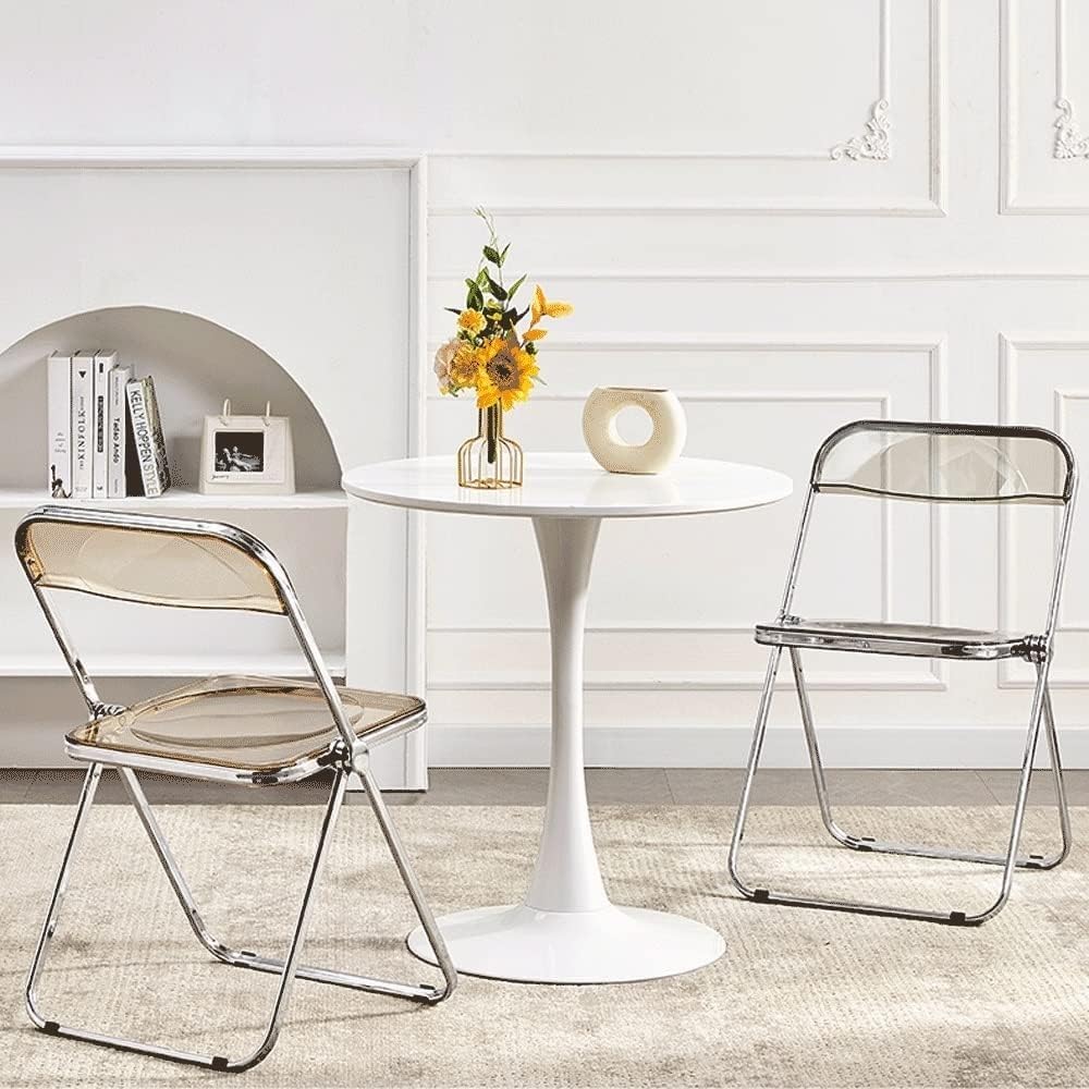 Yellow Folding Chair Clear Plastic Seat Metal Frame Back Acrylic Stacking Indoor Outdoor Portable for Garden(Amber)