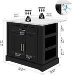 FUSUNBAO Large Kitchen Island with Storage, Drop Leaf & Outlet,Black | Power Outlet,Drawer, Adjustable Shelves, Side Open Compartments, Drop Leaf, Footrest