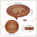 PH PandaHall Altar Table, 11.8x2.7 Inch Round Wooden Meditation Table Engraved Moon Tree of Life Patterns Wiccan Tables for Room Engraved Mystic Decor Witchcraft Supplies Buddhist Alter