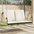 Swing Bench Brown, Black, Cream White PE Rattan, Powder-Coated Steel,Outdoor Swing Bench with Comfortable Cushions for Garden or Patio Patio Furniture