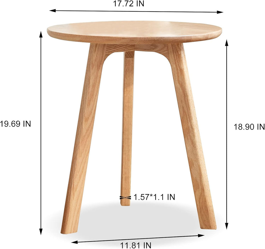 Knocbel Accent Solid Wood Small Round End Table Living Room Sofa Couch Side Snack Table with Legs, Easy Assembly (Natural)