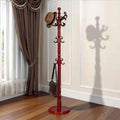 Coat Rack Freestanding, Wooden Coat Rack Stand with Sturdy Round Base, Vintage Coat Racks with 18 Hooks, Coat Hanger Stand for Entryway, Hallway,Bedroom (Reddish brown)