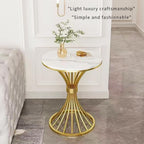 BeautyVerve Rock Plate Small End Tables for Living Room Coffee Tables, Modern Round Side Table with Like-Marble Hard Top, Metal Base, for Patio Bedroom, Corner Desk (Snow Mountain White)