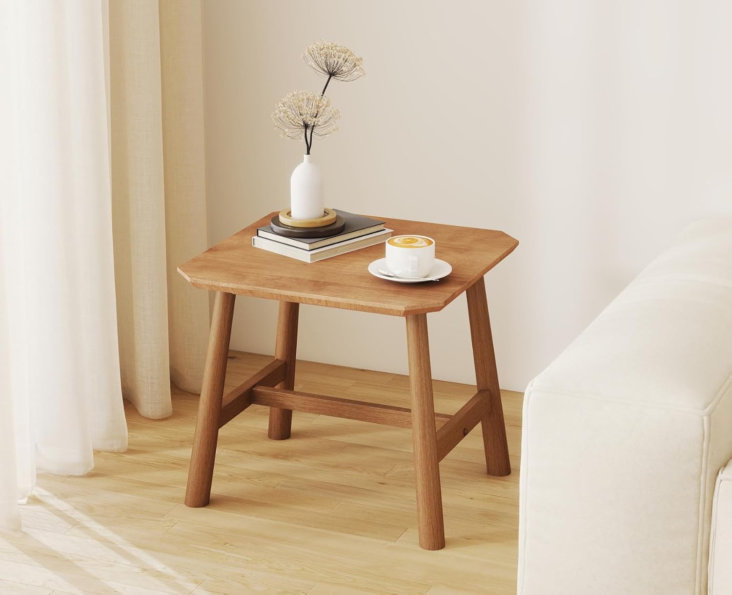 CIMOTA Solid Wood Side Table Modern Small Square End Table for Living Room Farmhouse Narrow Nightstand for Small Spaces/Bedroom/Office, Natural Finish