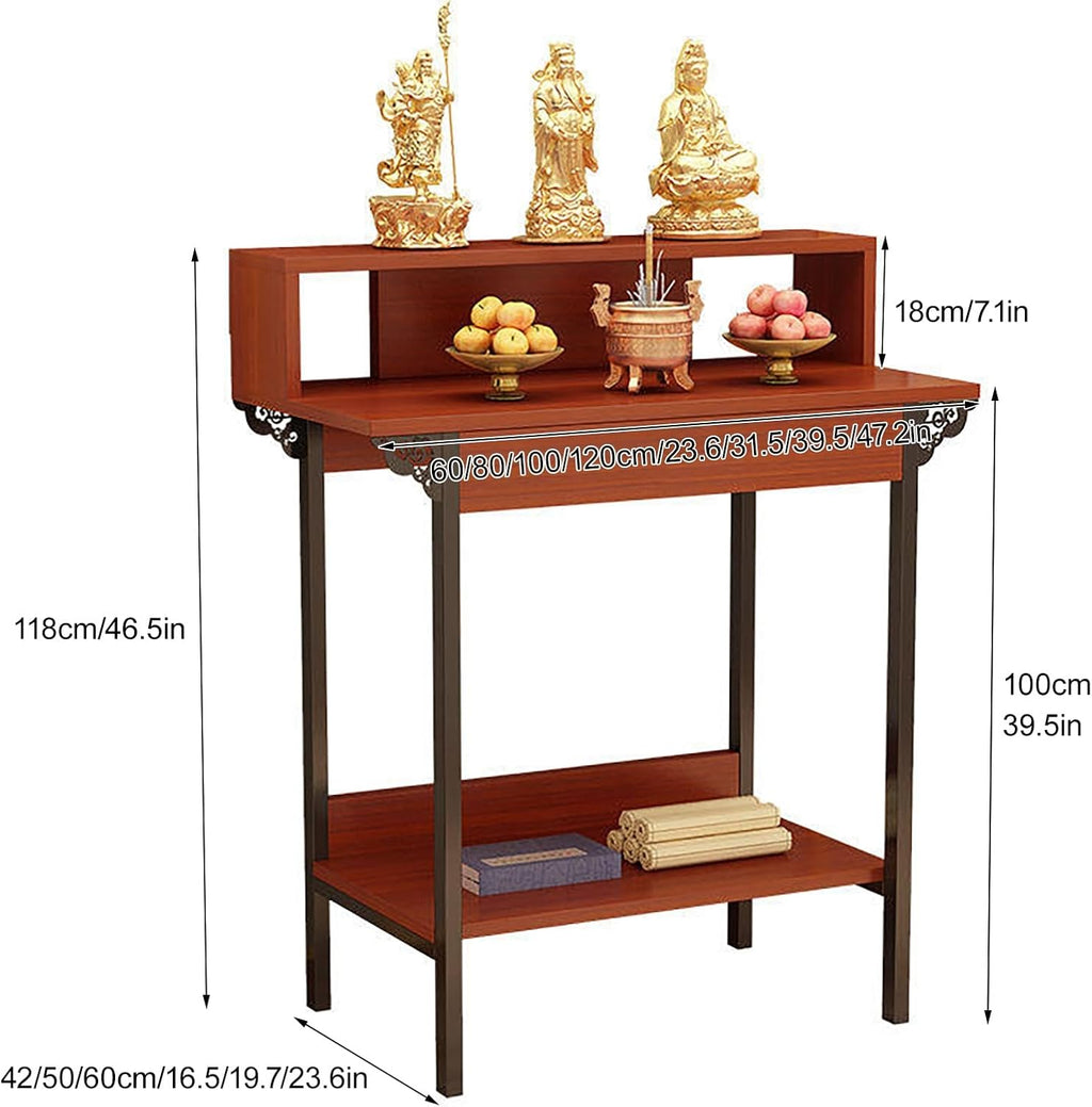 Solid Wood Altar Table, Prayer Meditation Table with Storage, Buddhist Shrine Cabinet for Small Spaces, Pooja Stand for Home Temple and Office Puja Mandir God(Black,60 * 42cm/23.6 * 16.5in)