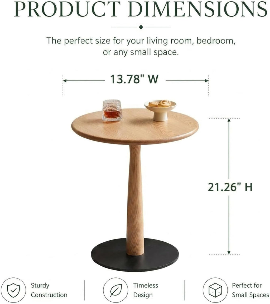Small Wooden Round Side Table, Accent Nightstand Pedestal Table for Living Room, Bedroom, Compact Coffee Table, Drink Table, End Table for Small Spaces, Corners, Office(Natural, 13.78"D x 21.26"H)