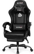 N-GEN GAMING Video Gaming Chair with Footrest Lumbar Support for Home Office High Back Recliner Height Adjustable Ergonomic Comfy Leather Computer Desk Chair (Carbon Black)