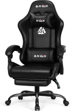 N-GEN GAMING Video Gaming Chair with Footrest Lumbar Support for Home Office High Back Recliner Height Adjustable Ergonomic Comfy Leather Computer Desk Chair (Carbon Black)