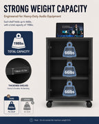 Rolling Audio Rack with Glass Door, Heavy Duty Media Cabinet with Cable Management and dust Protection, Modern Living Room/Bedroom/Video Home Theater Cabinet (3-Tier)