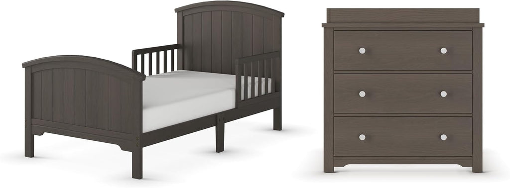 Child Craft Hampton Toddler Bed and Dresser Bedroom Furniture Set, 2 Piece, Low to Ground Design (Dapper Gray)