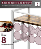 3-Tier Wine Rack Freestanding Floor with Wood Top, Liquor Stand with Wine Bottle Holder, Corner Wine Bar Table for Small Space, Metal Whiskey Shlef for Kitchen, Cellar, Living Room, White