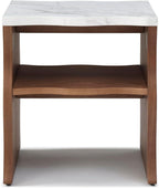 17.72" Whisper of Waves Modern End Table with Storage Shelf, Faux Marble Top & Natural Wood-Veneered Base, Nightstand Side Table for Bedroom, Living Room Accent Table, Walnut Brown