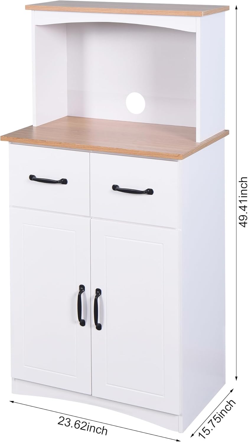 Spaco Microwave Cabinet with Storage,Modern Kitchen Pantry Storage Cabinet with 2 Drawers and Adjustable Shelf,Wood Microwave Stand for Kitchen,Dining Room.