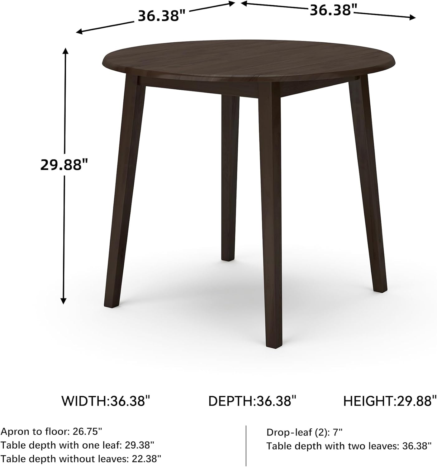 Signature Design by Ashley Hammis Round Dining Room Drop Leaf Table, Seats up to 4, Hinged Drop Leaves, Wood, 36.38" W x 36.38" D x 29.88" H, Dark Brown