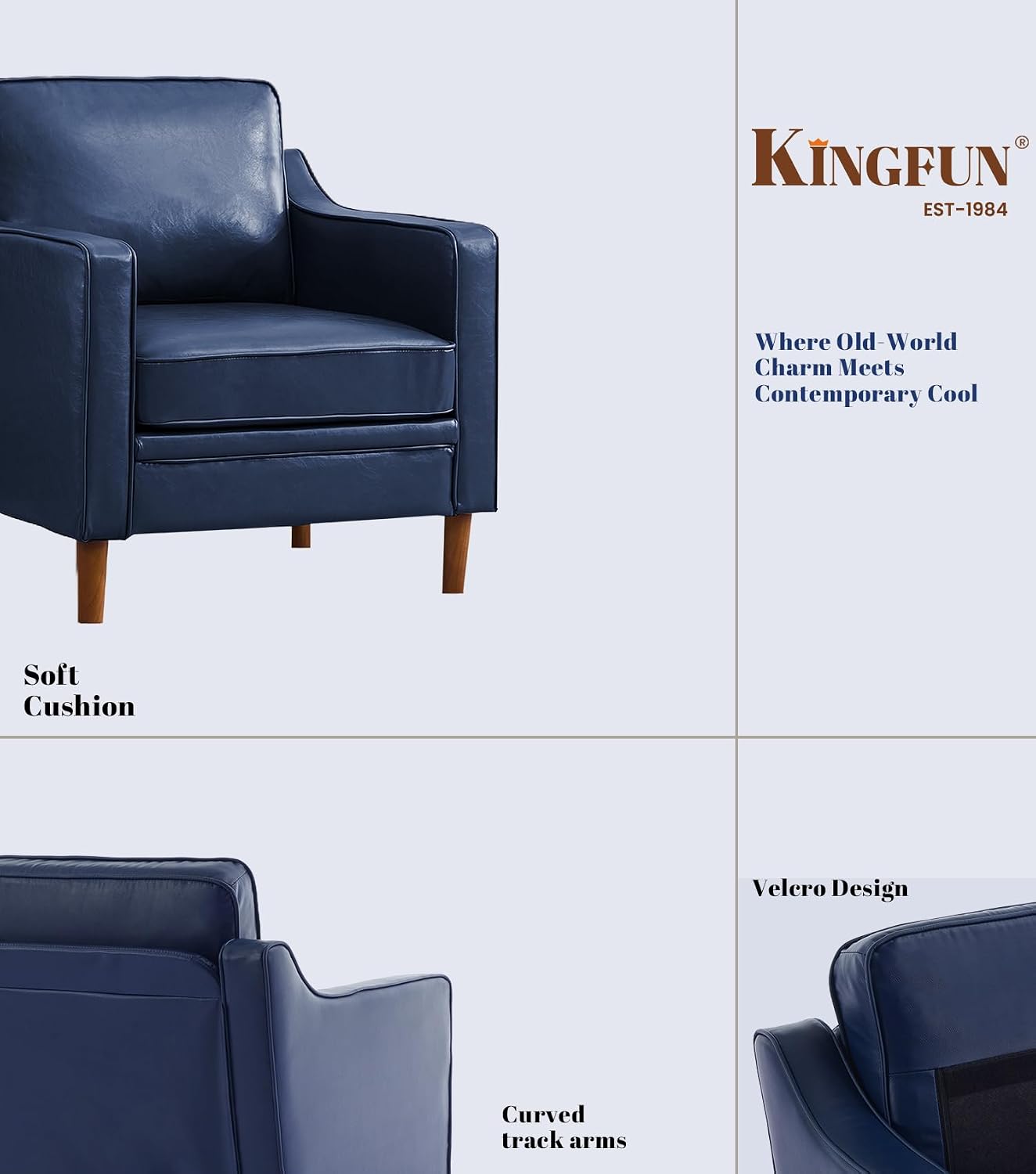Accent Chair, Living Room Chairs, Faux Leather Reading Armchair, Mid Century with Solid Wood Foot, Upholstered Modern Decor for Bedroom, Apartment