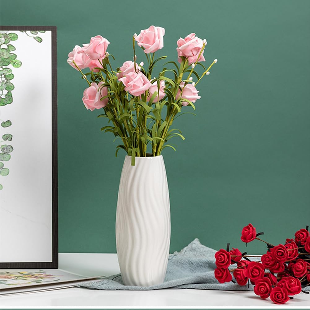 White Ceramic Vase, 8.4" H, Artistic Flower Vase Classic Style for Fireplace Bedroom Kitchen Living Room Centerpieces Office Desk, Fit for Holding Dried Flowers, Fresh Flowers, Artificial Flowers