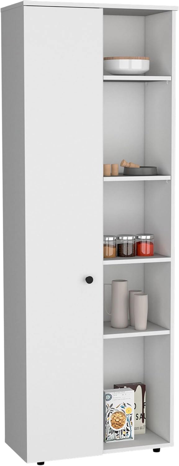 Large Capacity Kitchen Pantry Cabinet, 66.9" Slim Storage, 10 Shelves, Modern Design, White