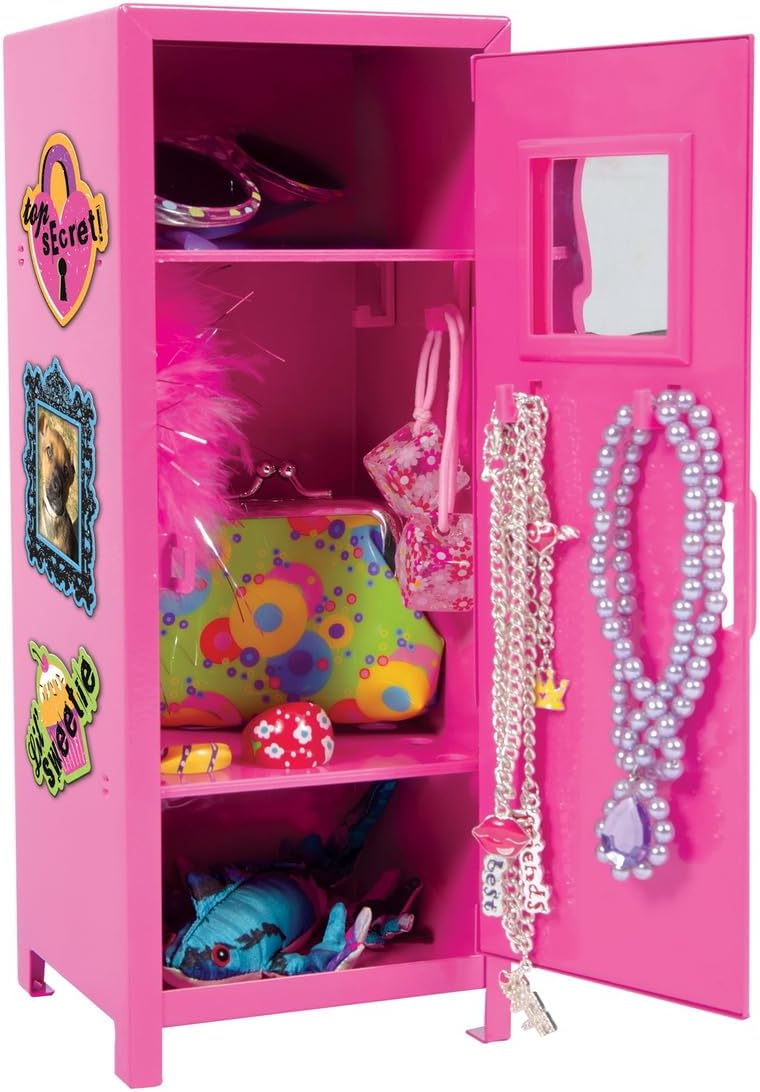 Schylling Girls Talk Pink Mini Locker - 11.25" Decorative Metal Storage Locker with 17 Mix-and-Match Magnets, Lock, and Keys - Ages 4-12