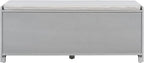 Storage Bench with Cushion, Rattan Door Shoe Cabinet, Gray | 4 Rattan Doors, Upholstered Seat, Entryway Organizer, Built-in Shelves, Boho Style