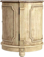 Beaumont Lane 20" W Drum Side Table, Poplar Hardwood and Cherry Veneer, Beige Finish, Traditional Style with Storage Shelf, Decorative Floral Applique, Ideal for Living Room, Office or Bedroom Use