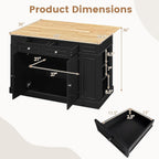 Giantex Kitchen Island with Storage & Drop Leaf, 48" Stationary Island Table with Rubber Wood Top, 2 Drawers, Cabinet, Adjustable Shelf, Butcher Block Island for Living Dining Room, Bar (Black)