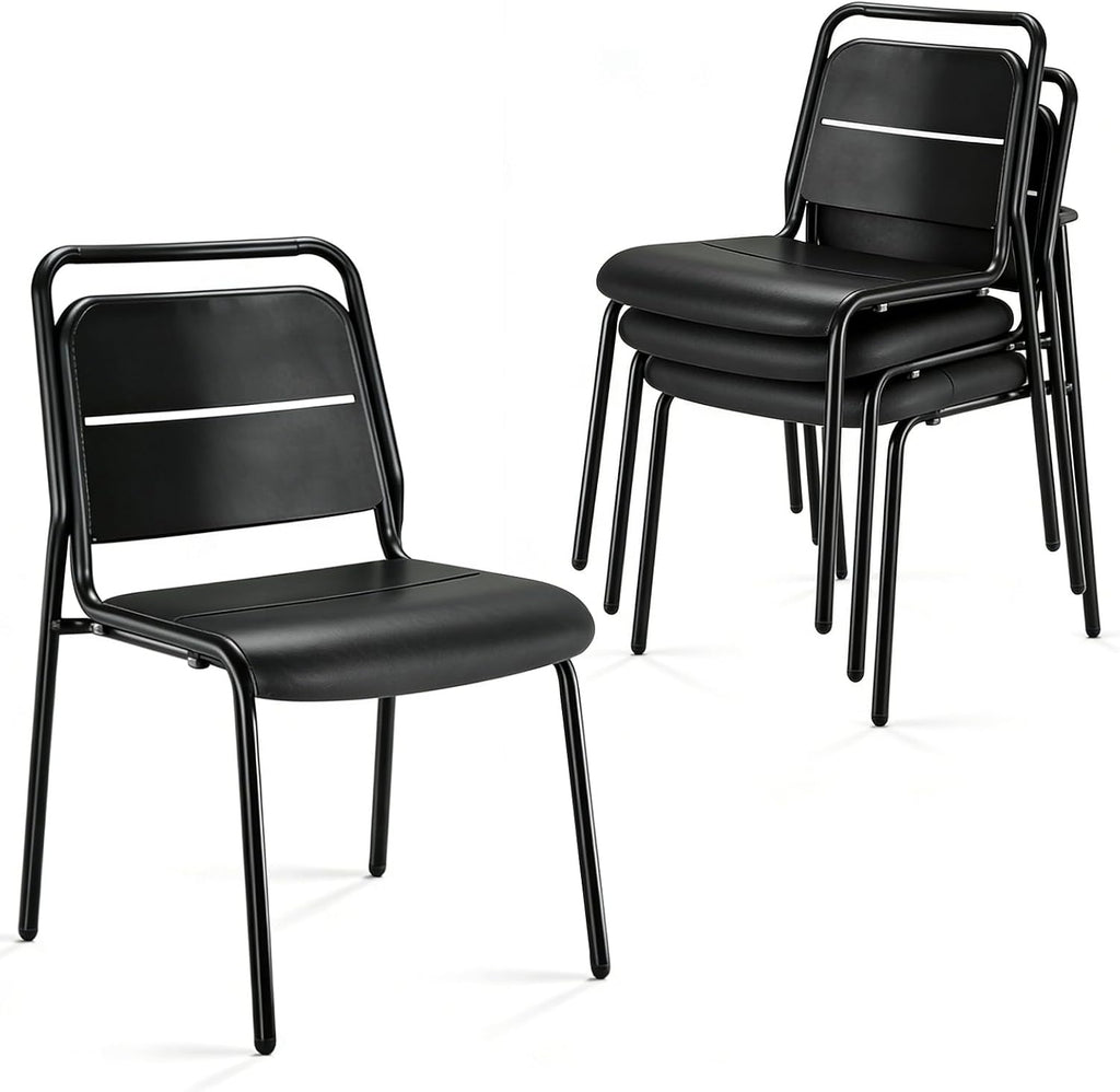 Metal Dining Room Chairs, Heavy Duty Stackable Chairs, Support Up to 380 lb, No Assemble, Kitchen Chairs Set of 4, Space Saving Seating for Home, Living Room, Waiting Room, Outdoor