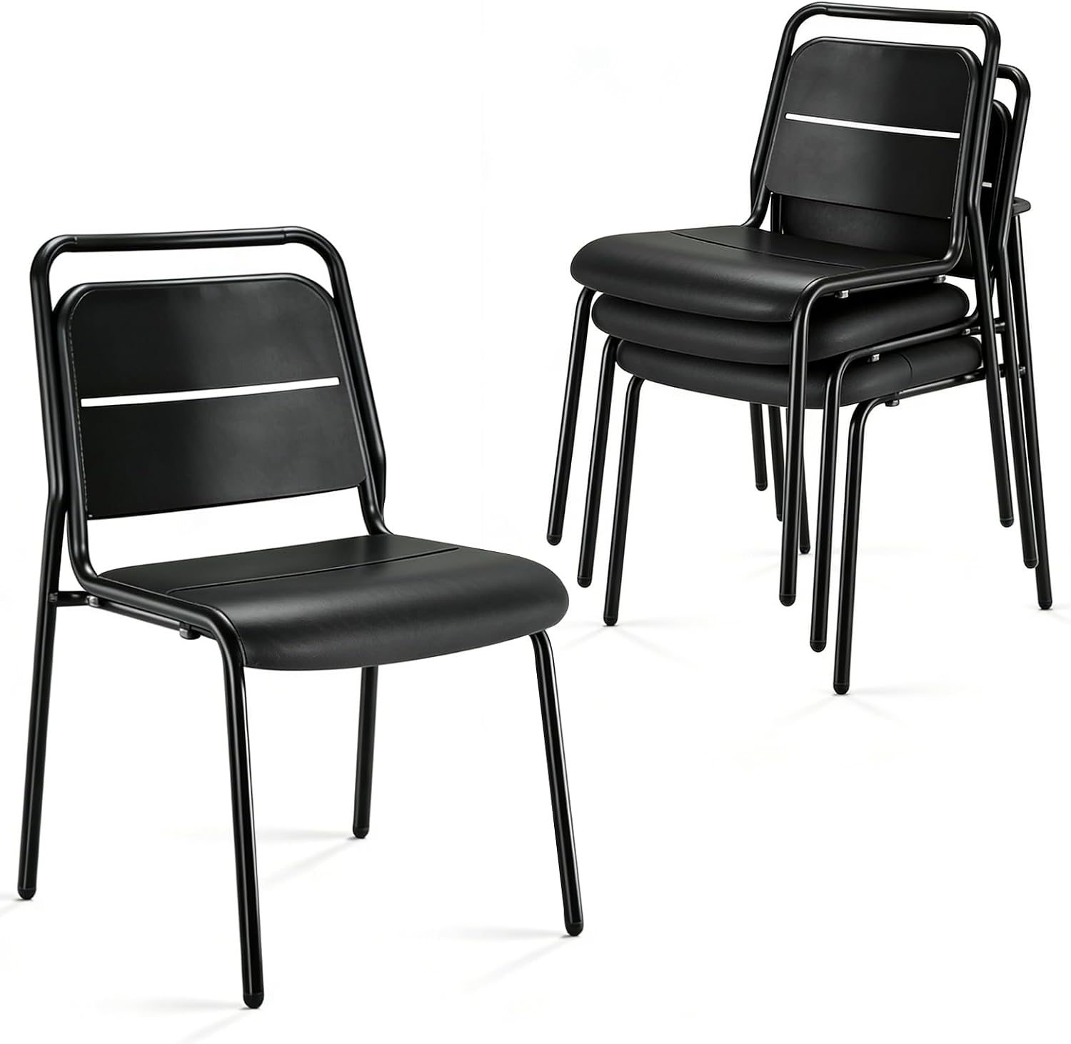 Metal Dining Room Chairs, Heavy Duty Stackable Chairs, Support Up to 380 lb, No Assemble, Kitchen Chairs Set of 4, Space Saving Seating for Home, Living Room, Waiting Room, Outdoor