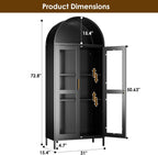 72.8" Tall Display Cabinet with Glass Doors, Metal Arched Cabinet with 2 Adjustable Shelves & Lock, Freestanding Curio Storage Cabinet for Home, Assembly Required, Black