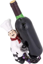 Italian Chef Wine Bottle Holder - Single Bottle Display Stand with Grapes - Decorative Wine Rack for Kitchen & Bar Decor