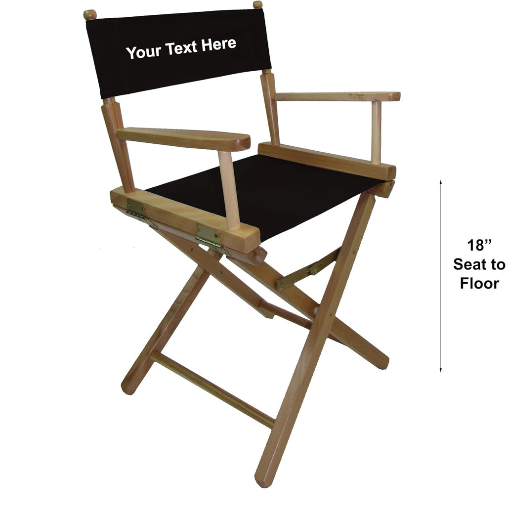 TLT Personalized Embroidered Contemporary 18 Inch Table Height Natural Frame Director's Chair - Black