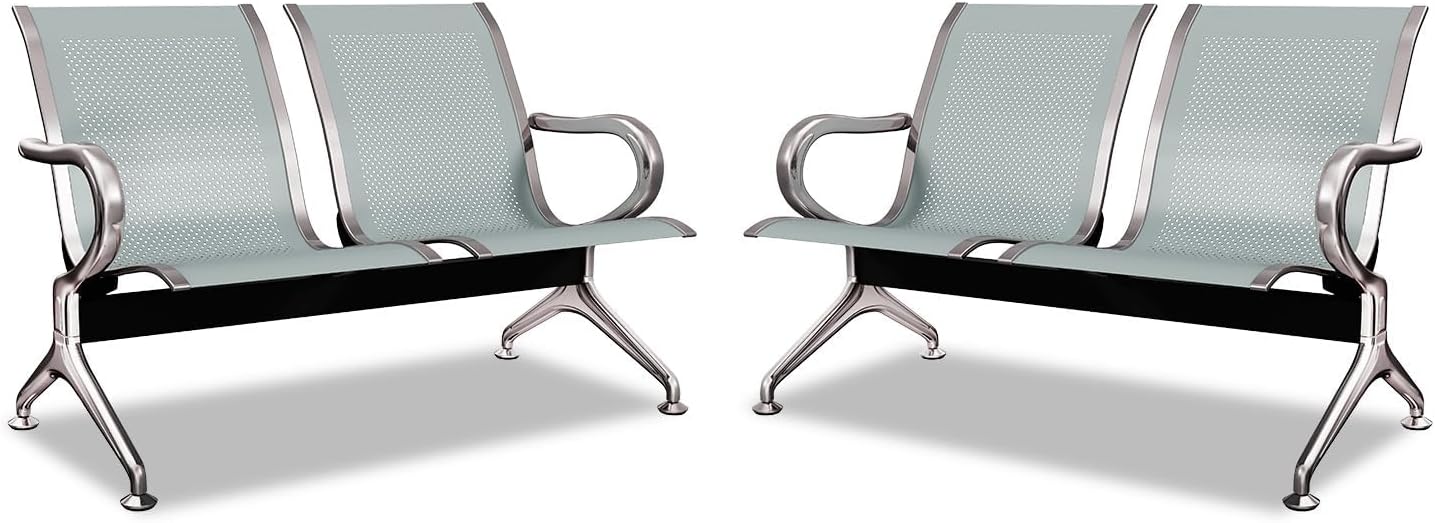 kinbor Waiting Room Chairs - Durable Reception Bench with Armrests, 2-Seat Office Reception Guest Chairs for Office, Hospital, Airport, Bank & Lobby (Gray, Set of 2)