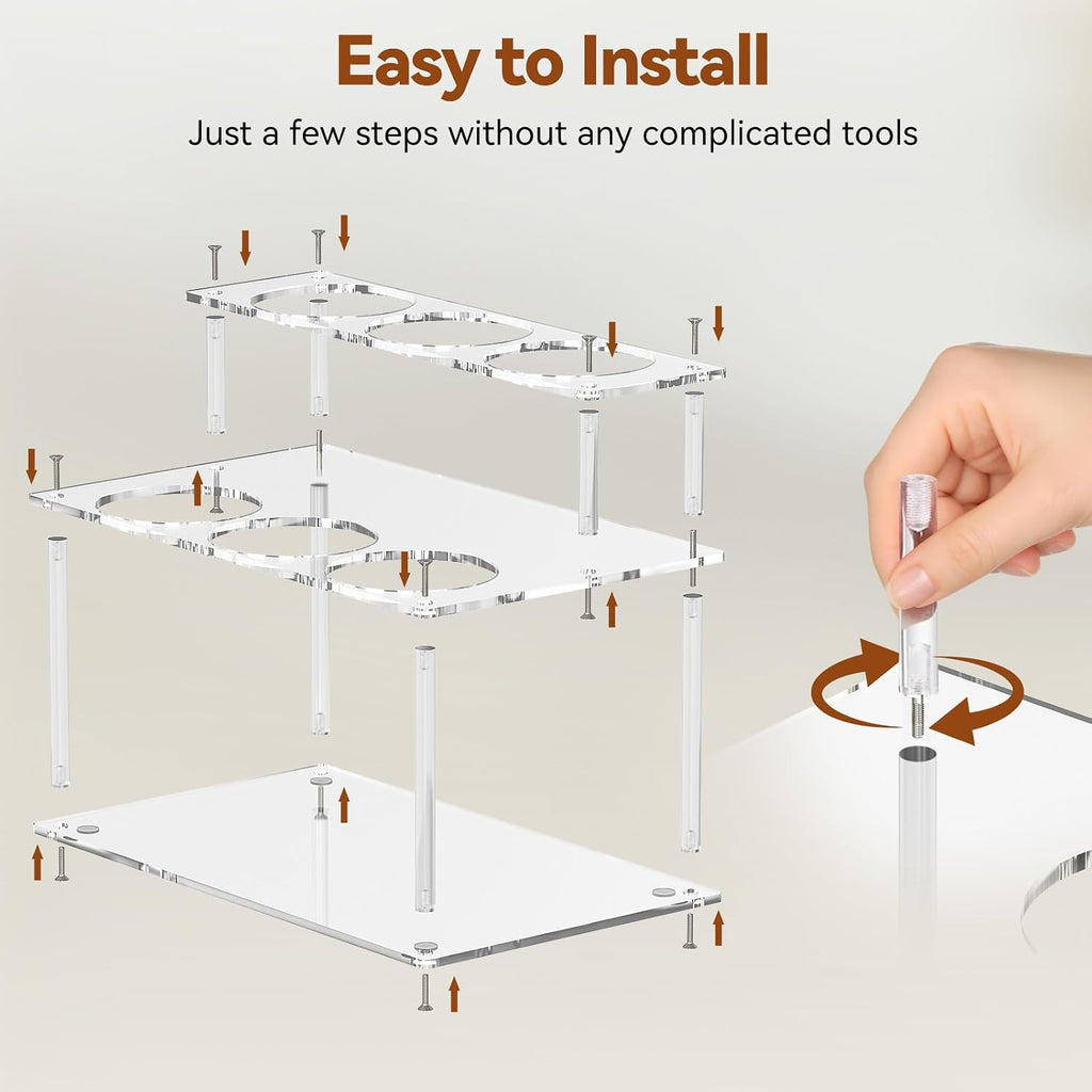 Nuovoware Acrylic Coffee Syrup Organizer, 2-Tier 6 Bottles Bar Organizer, Clear Coffee Syrup Rack for Countertop Kitchen Bar, Surface Film Can be Peeled Off, Transparent