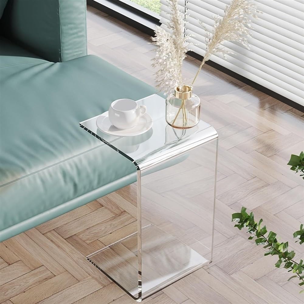 Acrylic Coffee Table, Side Table, Small Tea Table, Sofa Side Table, Small Bedside Table, Simple and Modern, Modern C-Shaped Acrylic Side Table(Brown,30 * 30 * 55cm)