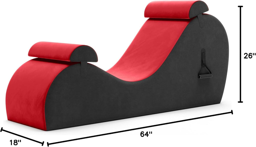 Avana Chakra Yoga Chaise - 2 Adjustable Headrests & Handles with Adjustable Straps, Micro-Velvet/Microloop, Red & Grey