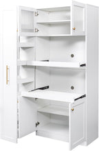 Freestanding Storage Cabinet with 2 Shelves, French Door & Double Door & Single Door, Rectangular Kitchen Pantry, Modern Minimalist, for Living Room, Dining Room, White