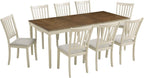 AMERLIFE 9-Piece Farmhouse Dining Table Set for 8, 79" Rectangular Kitchen Table with 8 Upholstered Chairs, Solid Rubberwood Frame, Roman Conical Legs, Rustic Cream