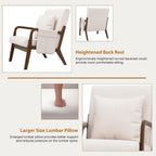 HOMMPA Mid-Century Modern Accent Chair Set of 2, Comfy Reading Armchair with Solid Wood Frame & Lumbar Pillow, Upholstered Linen Lounge Chair with Side Pocket for Living Room, Bedroom,Balcony(Beige)