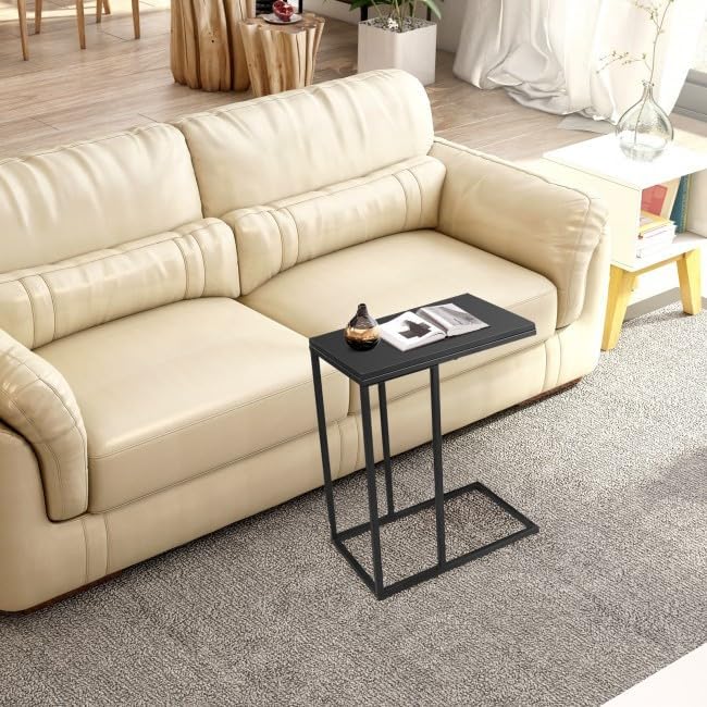 Minimalist C-Shaped End Table – 20.5x15.7x23.6in, Load-Stable Steel & MDF Construction, Protective Floor Feet, Easy-Clean Surface