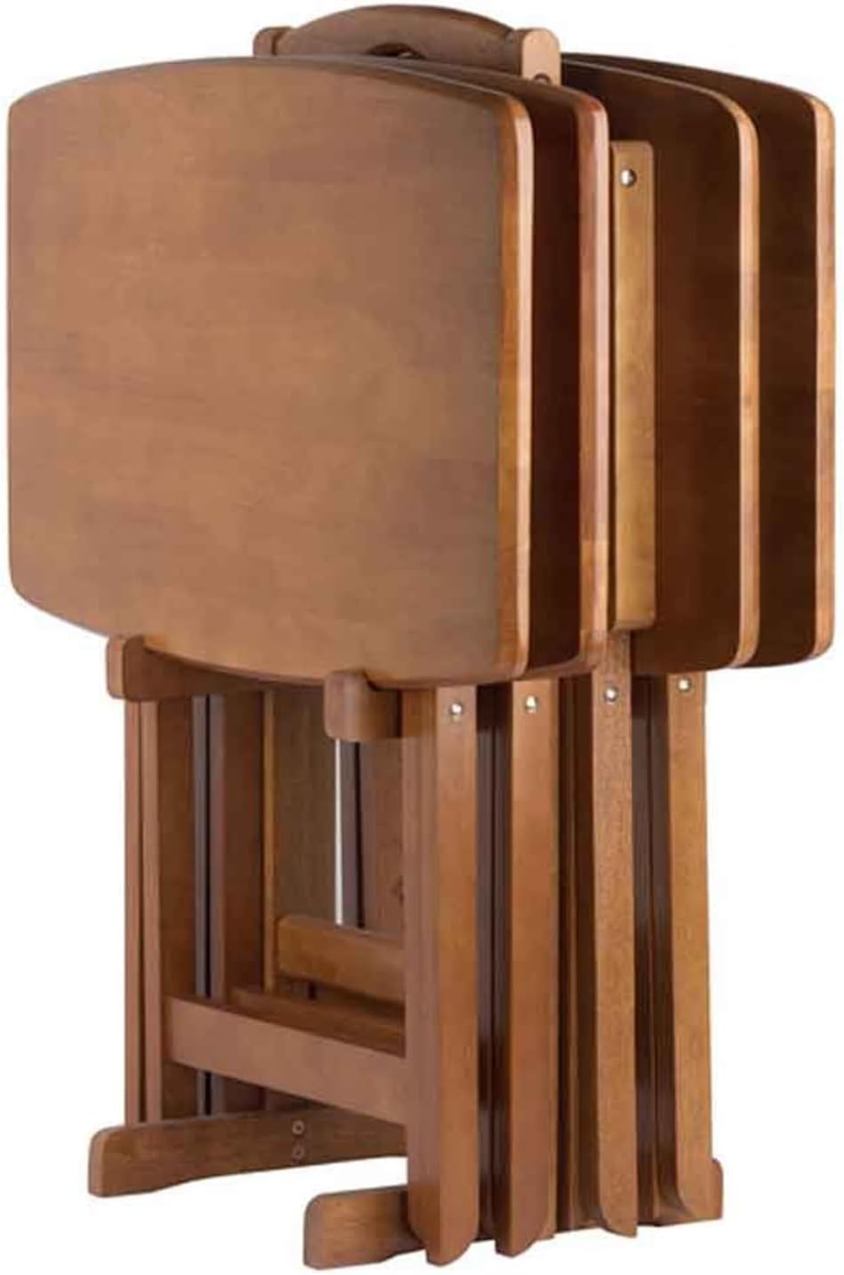 HomeStock Renaissance Romance 5-Piece Oversize Snack Table Set with Solid Teak Finish, Curved Sides, Rounded Corners, and Sturdy Stand, 23.6" W x 15.75" D x 25.5" H Teak