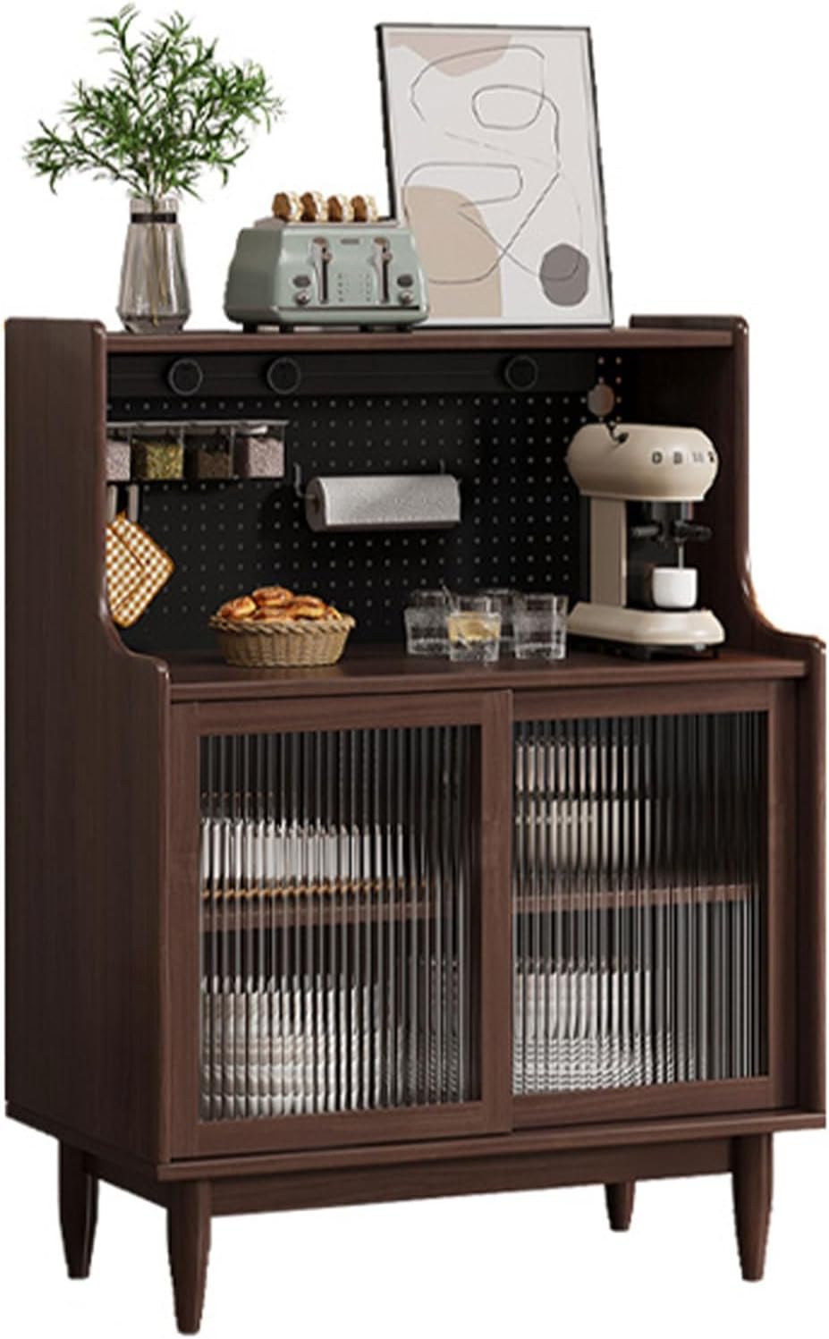 Cabinet with Doors Storage & Adjustable Shelves, Farmhouse Kitchen Pantry, Pantry Cabinet, Freestanding Kitchen Cupboard, for Coffee Bar, Dining Room, Table Top-Retro(Black,80cm/31.4in)
