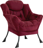 Lazy Chair for Living Room, Modern Soft Reading Chair Accent Contemporary Sofa Chair with Armrests and a Side Pocket for Bedroom, Dorm & Office, Burgundy