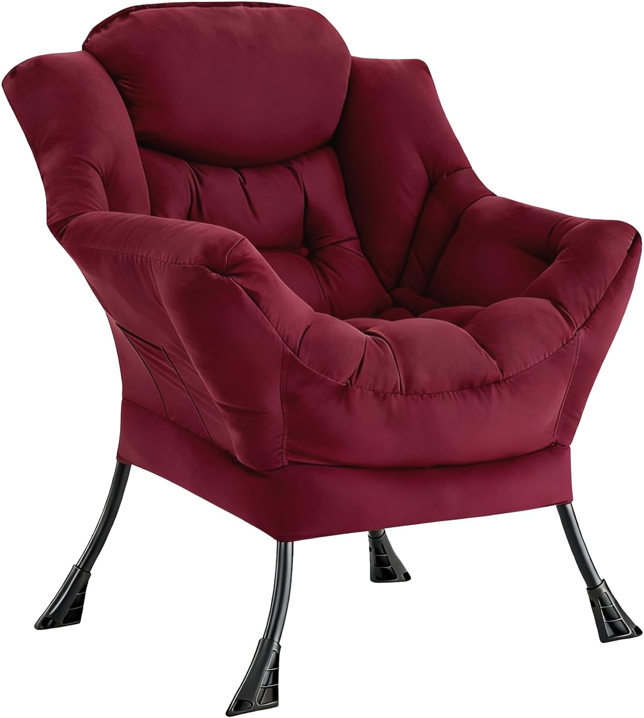 Lazy Chair for Living Room, Modern Soft Reading Chair Accent Contemporary Sofa Chair with Armrests and a Side Pocket for Bedroom, Dorm & Office, Burgundy