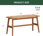 100% Solid Oak Wood Bench,Hand Woven Design,Solid Mortise and Tenon Construction-Solid Structure of Chair Legs,Woven Rattan Entryway Benchs/Dining Bench (Natural Oak,31.49”*11.81”*15.98”)