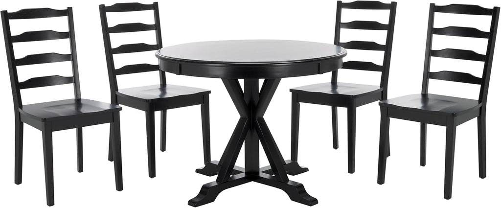 SAFAVIEH Home Collection - Shay Black 5-Piece Wood Dining Set, Traditional Round Table and 4 Chairs, Kitchen or Dining Room (DNS9205B)