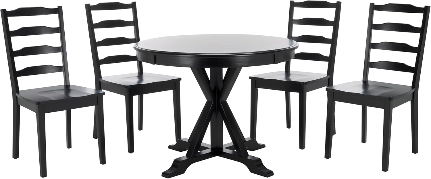SAFAVIEH Home Collection - Shay Black 5-Piece Wood Dining Set, Traditional Round Table and 4 Chairs, Kitchen or Dining Room (DNS9205B)