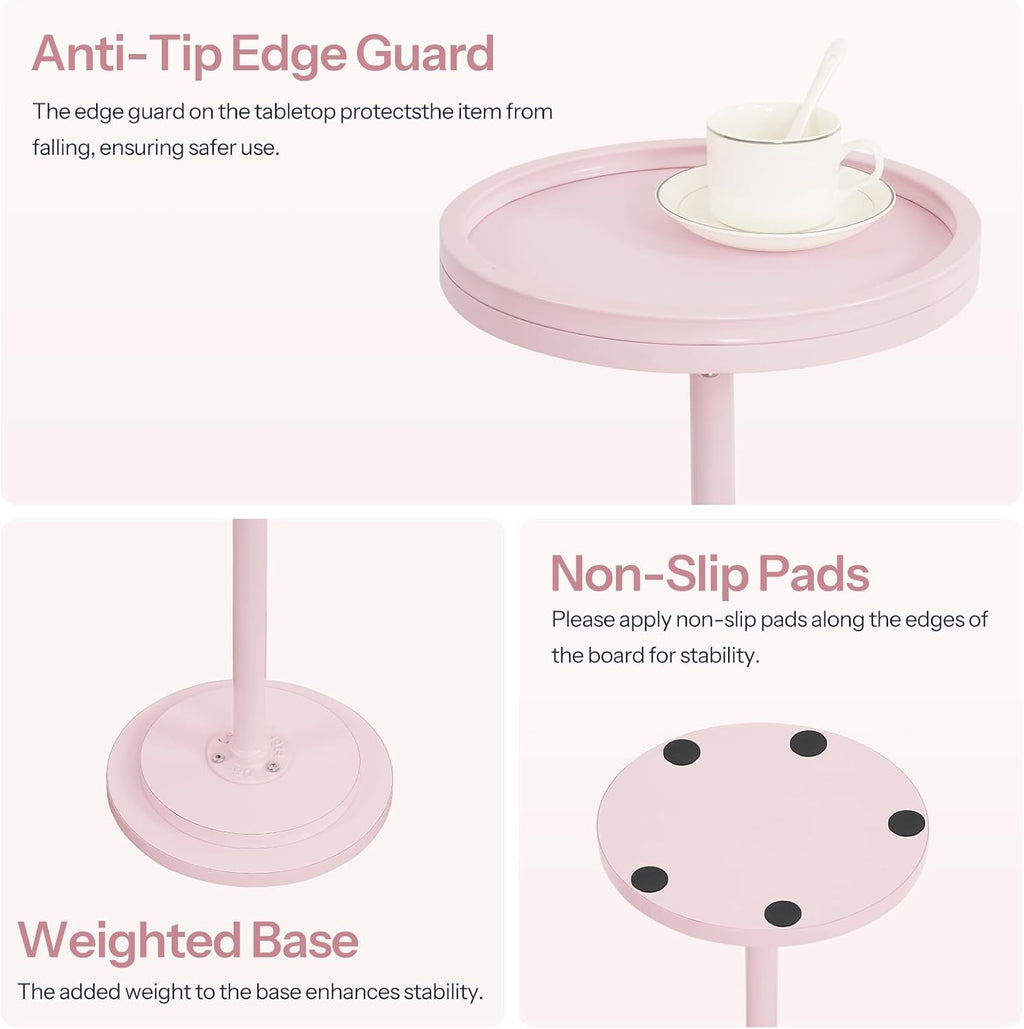 HOOBRO Small Round Side Table, Drink Table, Coffee Martini Table with Pedestal Accent for Small Spaces in Living Room, Bedroom, Sofa Couch, Pink KK168BZ01