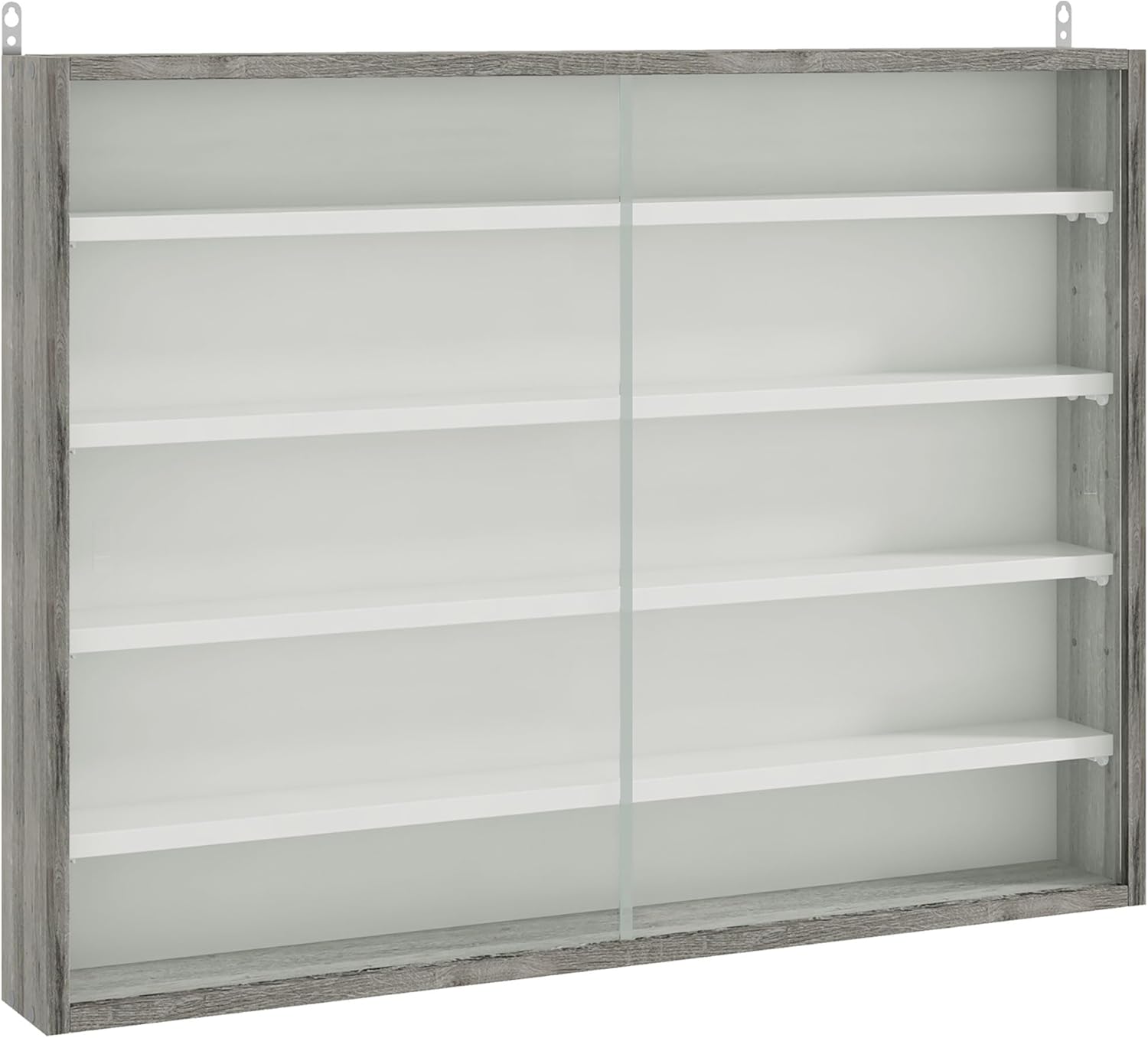 HOMCOM 5-Storey Wall Shelf Display Cabinet, Shot Glass Display Case, Glass Curio Cabinet with 2 Glass Doors and 4 Adjustable Shelves, Grey and White